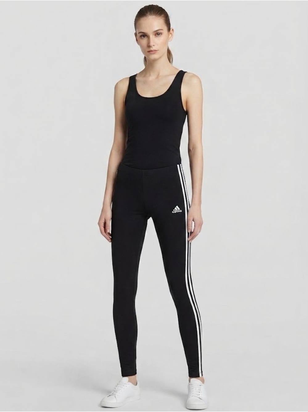 adidas Vintage Black Leggings with White 3-Stripes